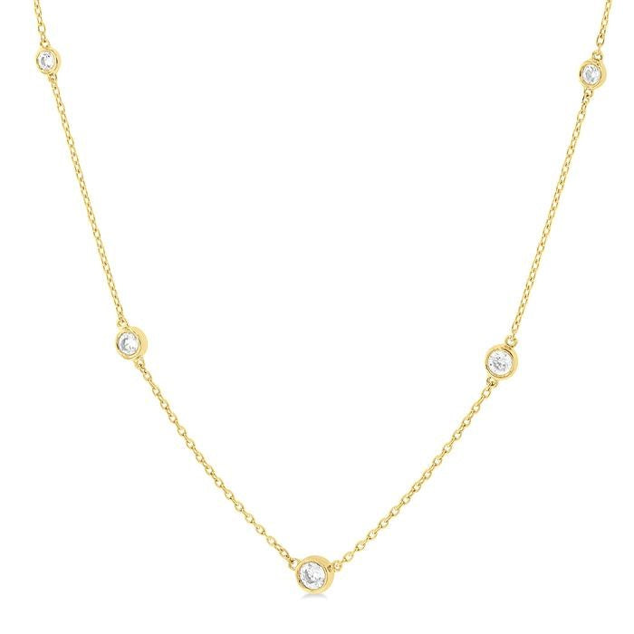 1/2 Ctw Bezel Set Round Cut Diamond Station Necklace in 14K Yellow Gold