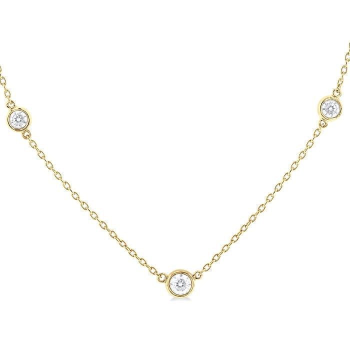 1/2 Ctw Bezel Set Round Cut Diamond Station Necklace in 14K Yellow Gold