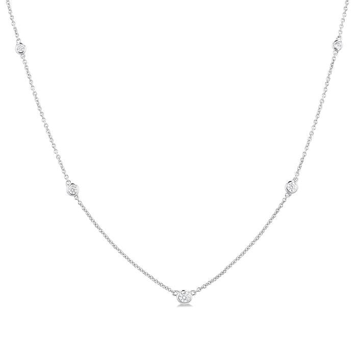 1/4 Ctw Bezel Set Round Cut Diamond Station Necklace in 14K White Gold