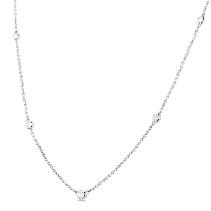1/4 Ctw Bezel Set Round Cut Diamond Station Necklace in 14K White Gold