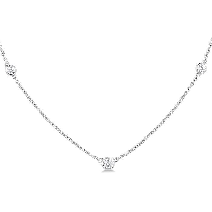 1/4 Ctw Bezel Set Round Cut Diamond Station Necklace in 14K White Gold