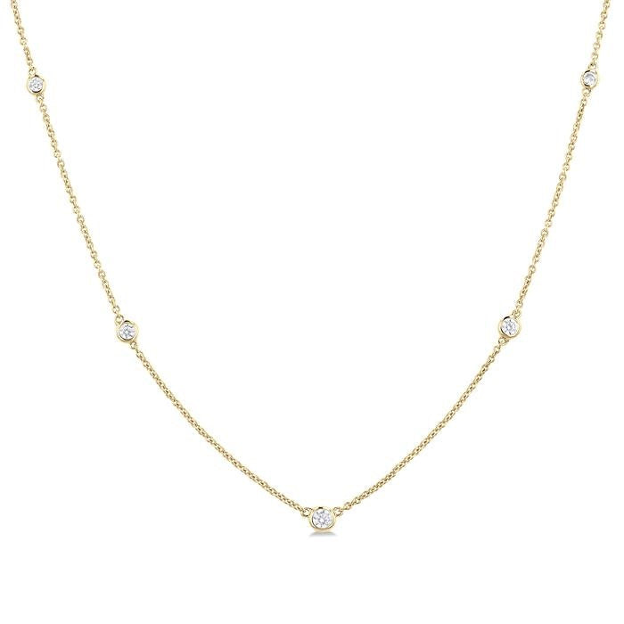 1/4 Ctw Bezel Set Round Cut Diamond Station Necklace in 14K Yellow Gold