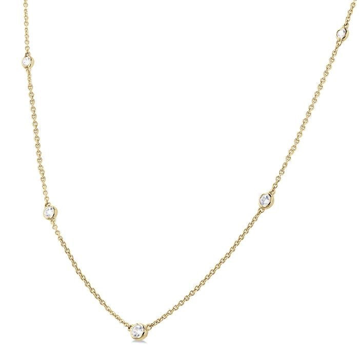 1/4 Ctw Bezel Set Round Cut Diamond Station Necklace in 14K Yellow Gold