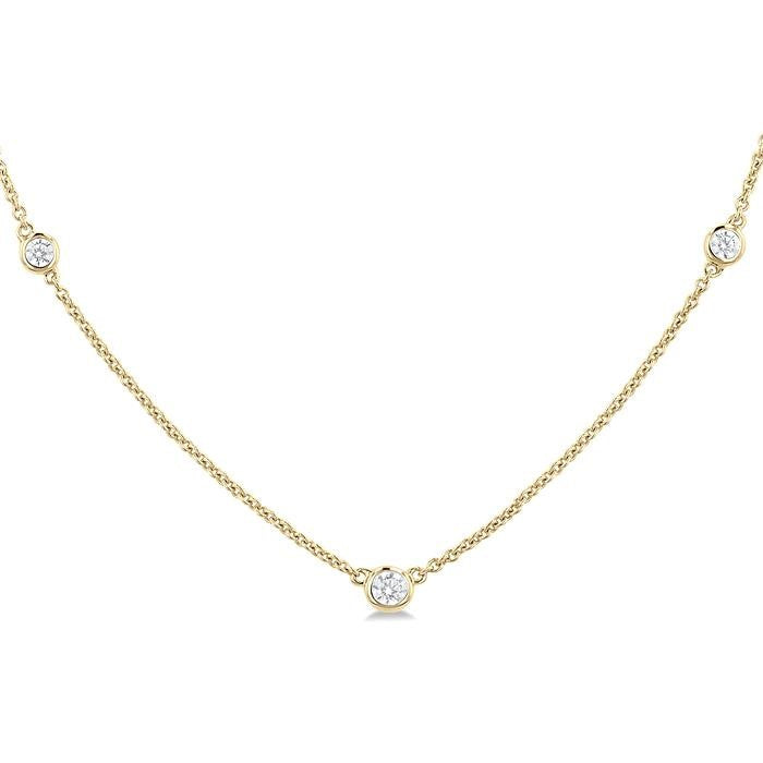 1/4 Ctw Bezel Set Round Cut Diamond Station Necklace in 14K Yellow Gold