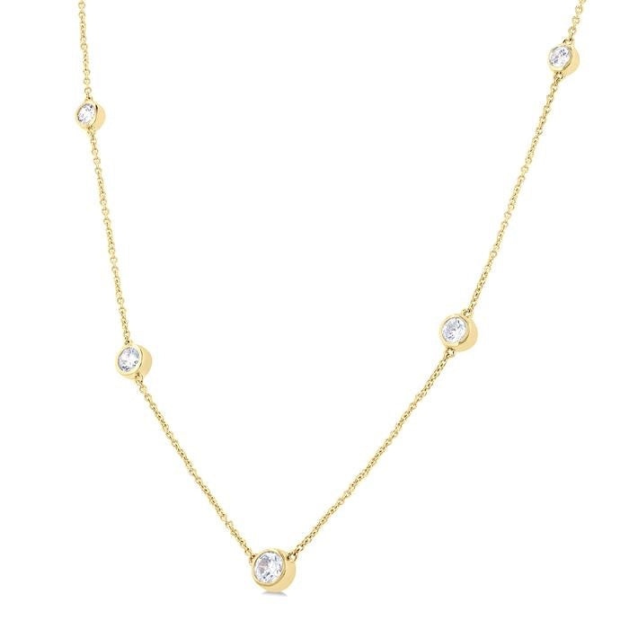 3/4 Ctw Bezel Set Round Cut Diamond Station Necklace in 14K Yellow Gold