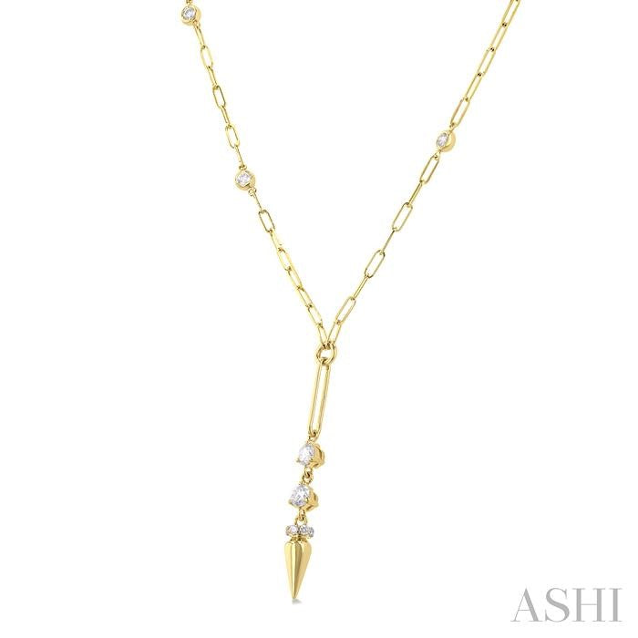 1/2 Ctw Paperclip Bezel Set Round Cut Diamond Station Necklace in 14K Yellow Gold