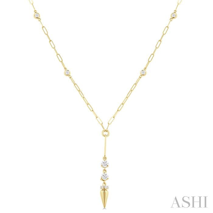 1/2 Ctw Paperclip Bezel Set Round Cut Diamond Station Necklace in 14K Yellow Gold