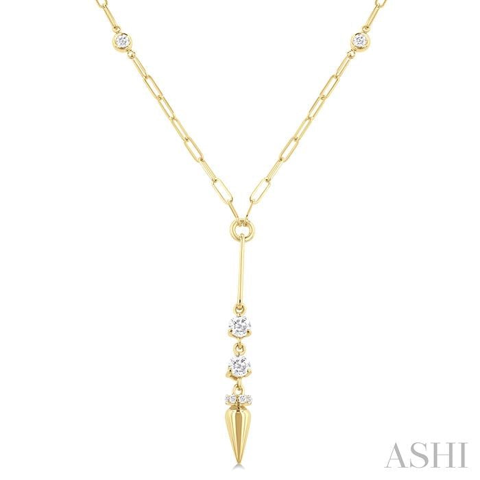 1/2 Ctw Paperclip Bezel Set Round Cut Diamond Station Necklace in 14K Yellow Gold
