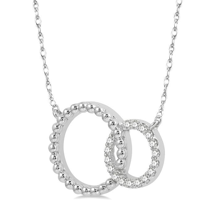1/10 Ctw Interlocking Twin Circles Round Cut Diamond Pendant With Chain in 10K White Gold
