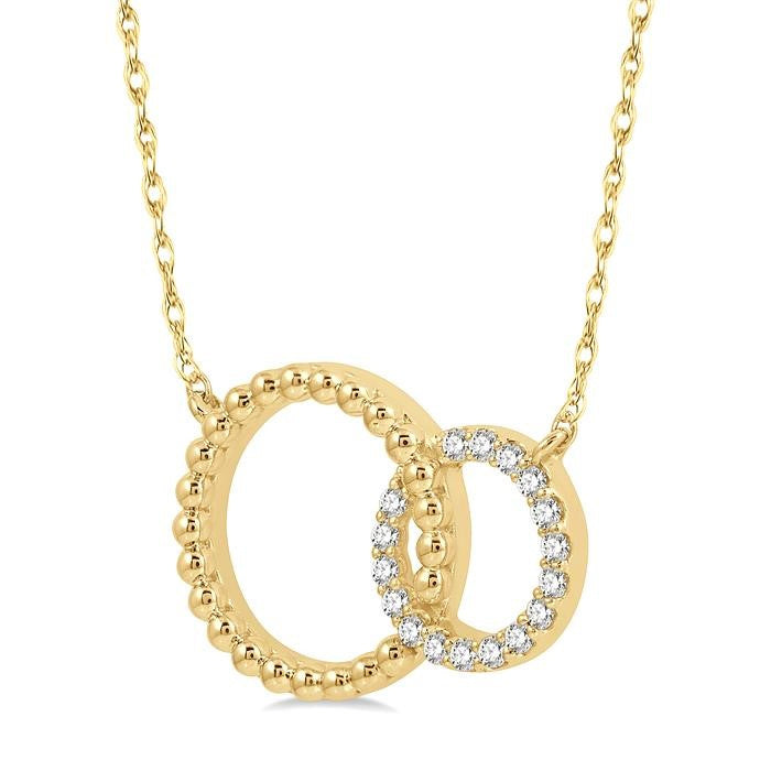 1/10 Ctw Interlocking Twin Circles Round Cut Diamond Pendant With Chain in 10K Yellow Gold