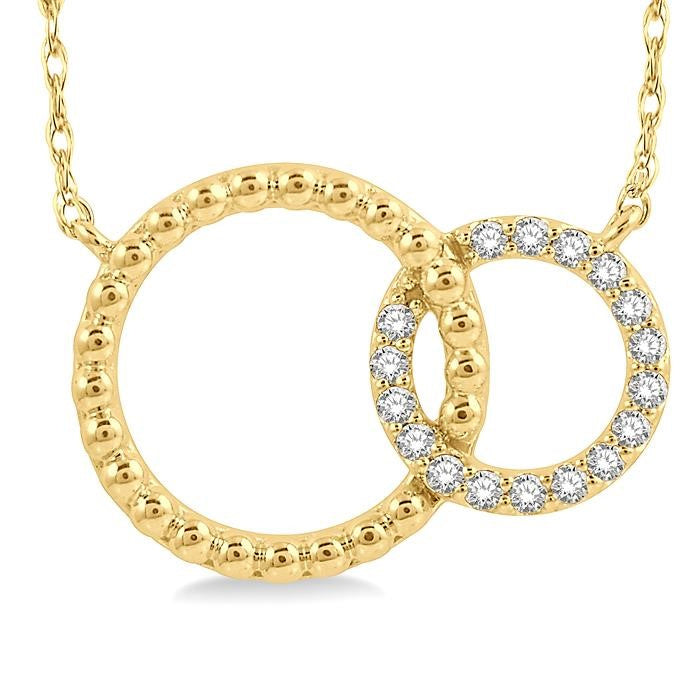 1/10 Ctw Interlocking Twin Circles Round Cut Diamond Pendant With Chain in 10K Yellow Gold