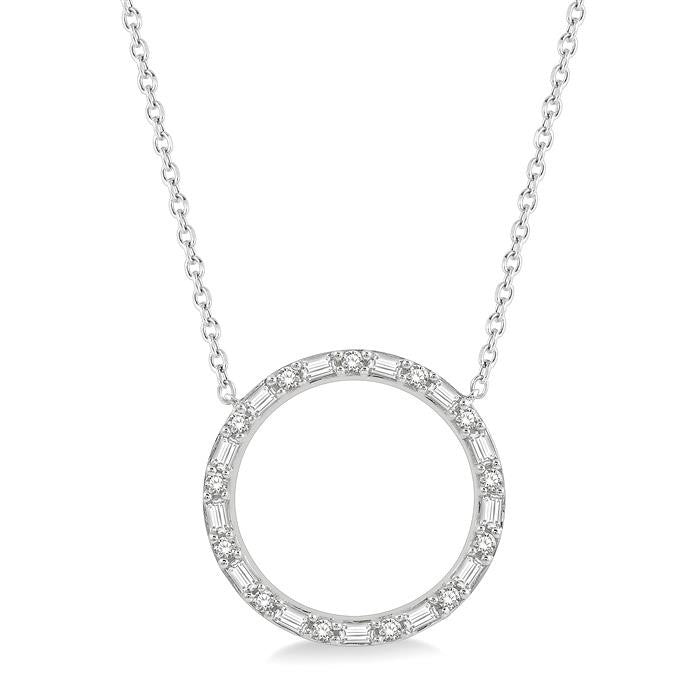 1/2 Ctw Circle Baguette and Round Cut Diamond Pendant With Chain in 14K White Gold