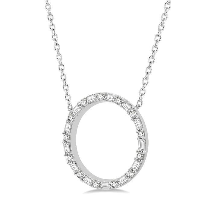 1/2 Ctw Circle Baguette and Round Cut Diamond Pendant With Chain in 14K White Gold