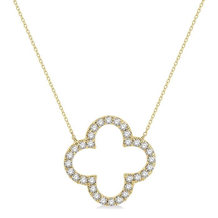 1 Ctw Clover Round Cut Diamond Pendant With Chain in 14K Yellow Gold