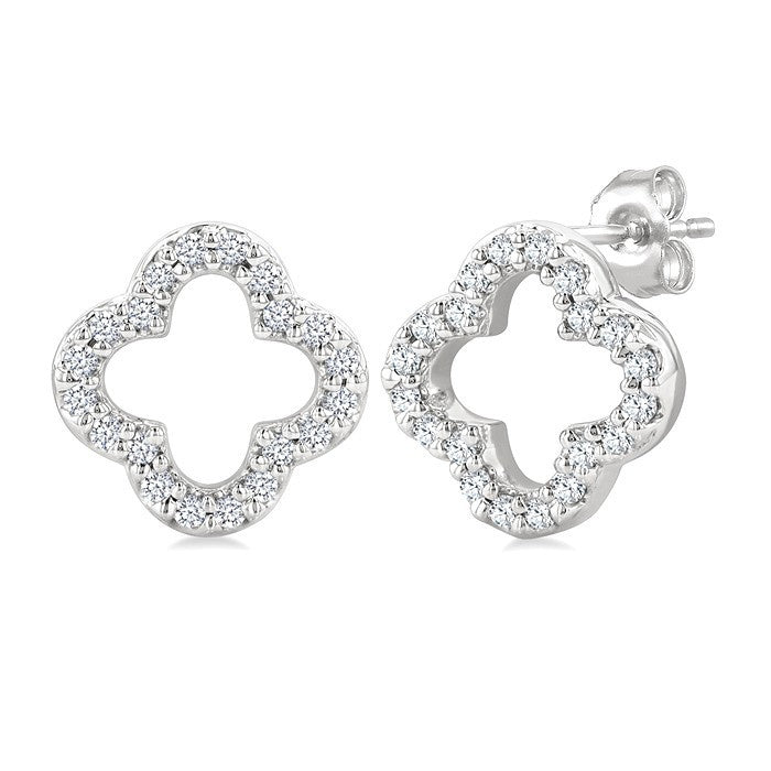 1/6 Ctw Petite Clover Round Cut Diamond Fashion Stud Earrings in 10K White Gold