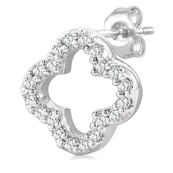 1/6 Ctw Petite Clover Round Cut Diamond Fashion Stud Earrings in 10K White Gold