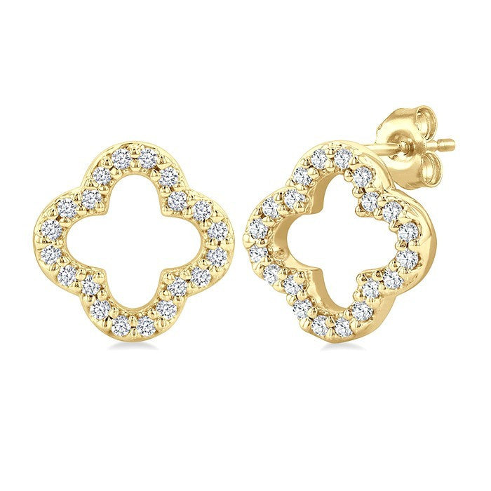 1/6 Ctw Petite Clover Round Cut Diamond Fashion Stud Earrings in 10K Yellow Gold