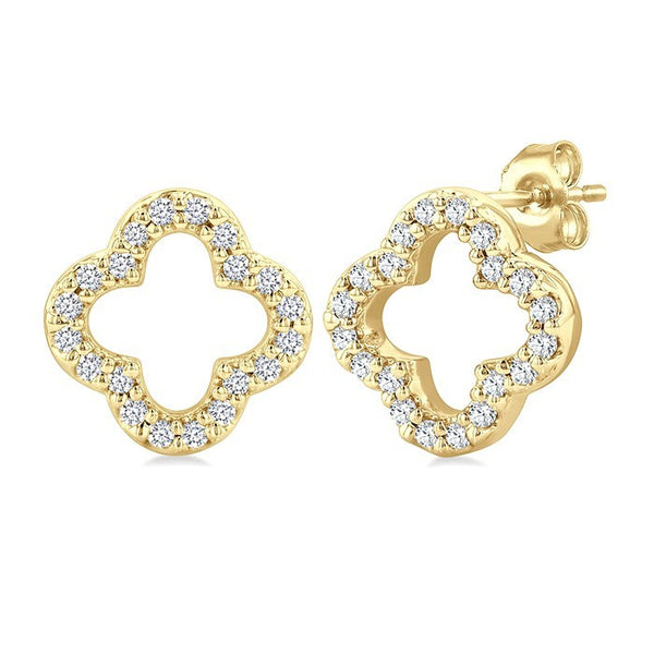 1/6 Ctw Petite Clover Round Cut Diamond Fashion Stud Earrings in 10K Yellow Gold