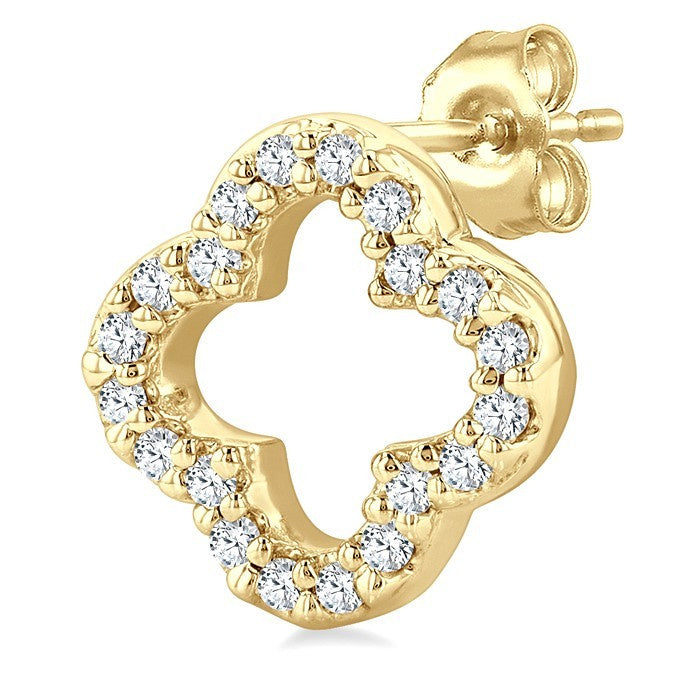 1/6 Ctw Petite Clover Round Cut Diamond Fashion Stud Earrings in 10K Yellow Gold