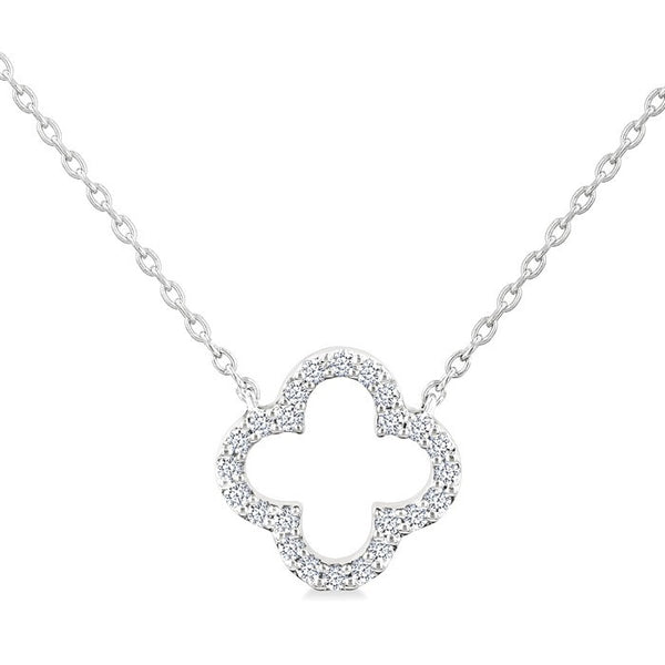 1/8 Ctw Petite Clover Round Cut Diamond Fashion Pendant With Chain in 10K White Gold
