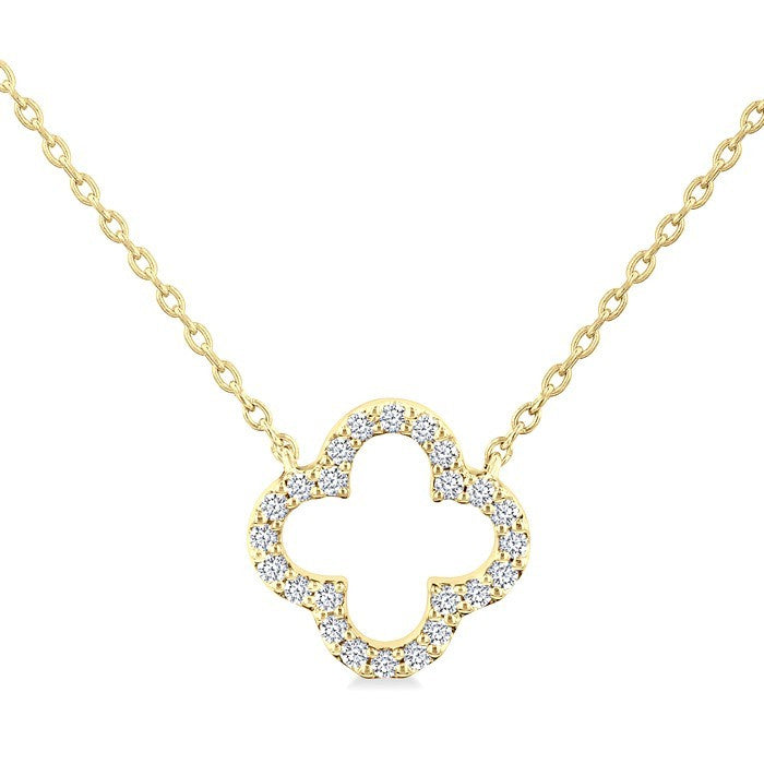 1/8 Ctw Petite Clover Round Cut Diamond Fashion Pendant With Chain in 10K Yellow Gold