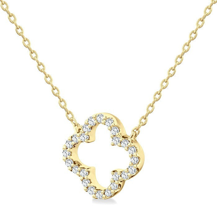 1/8 Ctw Petite Clover Round Cut Diamond Fashion Pendant With Chain in 10K Yellow Gold