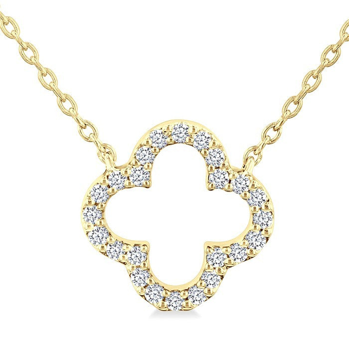 1/8 Ctw Petite Clover Round Cut Diamond Fashion Pendant With Chain in 10K Yellow Gold