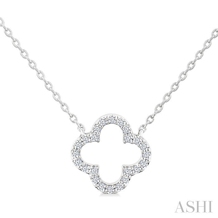 1/8 Ctw Petite Clover Round Cut Diamond Fashion Pendant With Chain in 10K White Gold