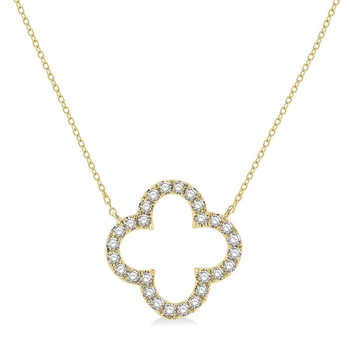 1/2 Ctw Clover Round Cut Diamond Pendant With Chain in 14K Yellow Gold