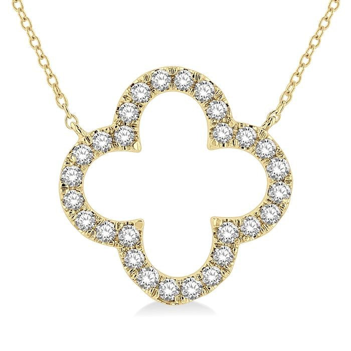 1/2 Ctw Clover Round Cut Diamond Pendant With Chain in 14K Yellow Gold