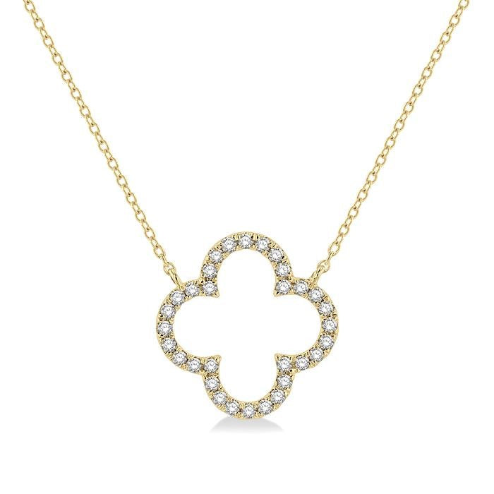 1/4 Ctw Clover Round Cut Diamond Pendant With Chain in 14K Yellow Gold