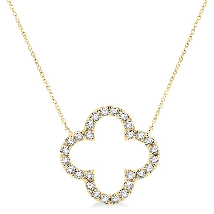 3/4 Ctw Clover Round Cut Diamond Pendant With Chain in 14K Yellow Gold