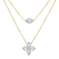 1/2 Ctw Floral Baguette and Round Cut Diamond Layered Fashion Necklace in 14K Yellow Gold