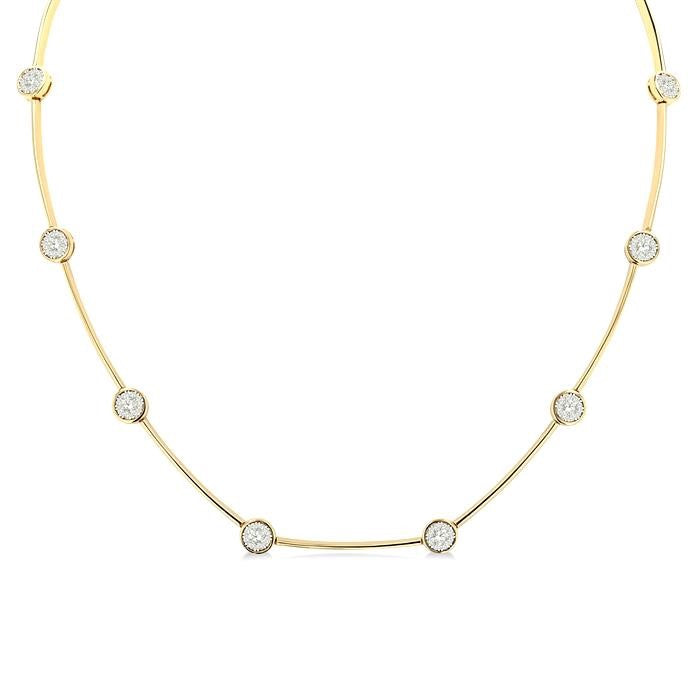 1 1/2 Ctw Shine Bright Circular Mount & Bar Link Round Cut Diamond Choker Necklace in 14K Yellow and White Gold