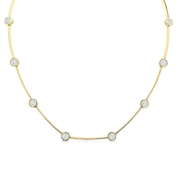 1 1/2 Ctw Shine Bright Circular Mount & Bar Link Round Cut Diamond Choker Necklace in 14K Yellow and White Gold