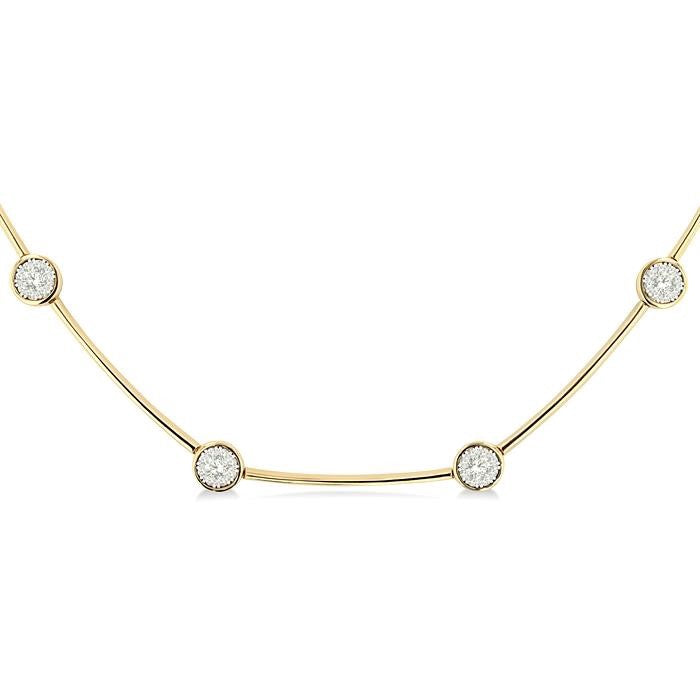 1 1/2 Ctw Shine Bright Circular Mount & Bar Link Round Cut Diamond Choker Necklace in 14K Yellow and White Gold