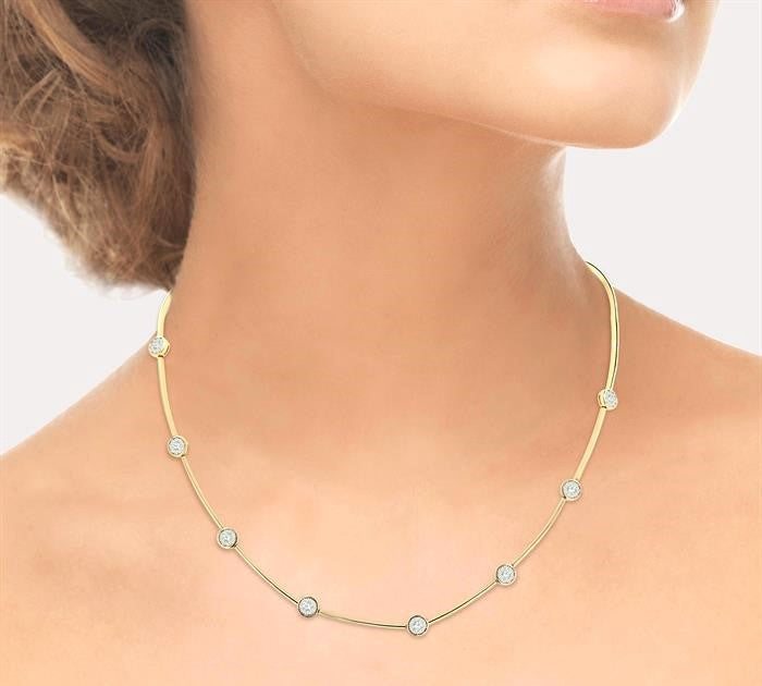 1 1/2 Ctw Shine Bright Circular Mount & Bar Link Round Cut Diamond Choker Necklace in 14K Yellow and White Gold