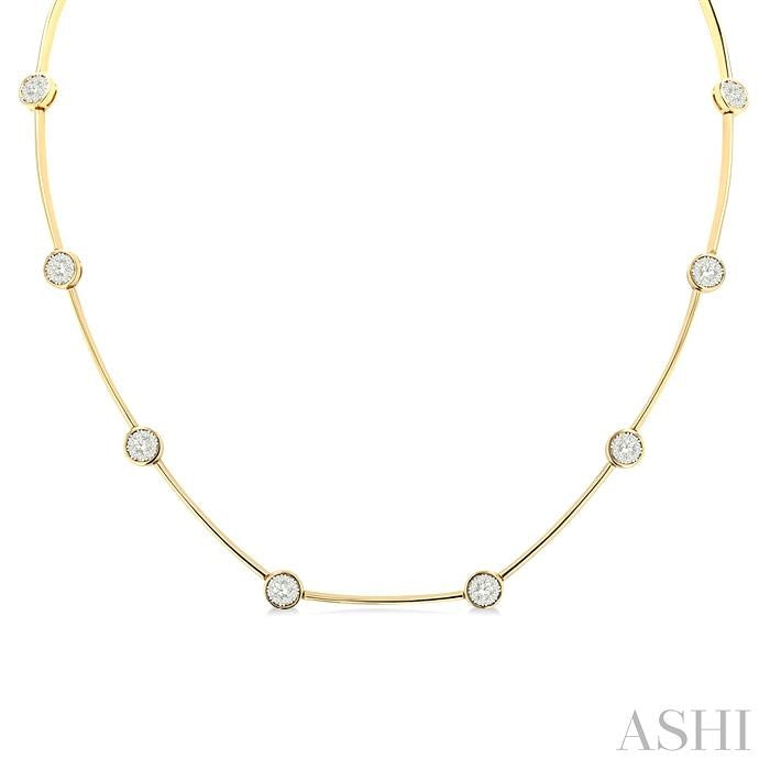 1 1/2 Ctw Shine Bright Circular Mount & Bar Link Round Cut Diamond Choker Necklace in 14K Yellow and White Gold