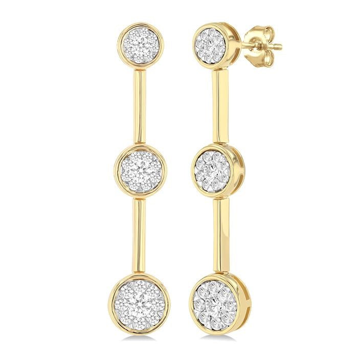 3/4 Ctw Shine Bright Circular Mount & Bar Link Round Cut Diamond Fashion Earrings in 14K Yellow and White Gold