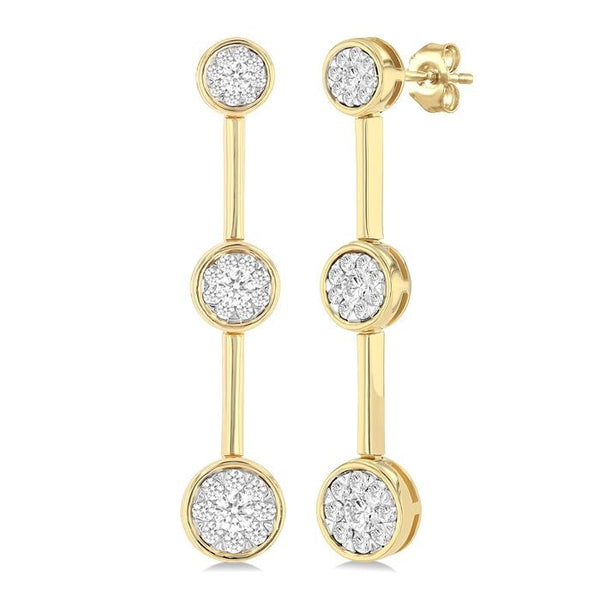 3/4 Ctw Shine Bright Circular Mount & Bar Link Round Cut Diamond Fashion Earrings in 14K Yellow and White Gold