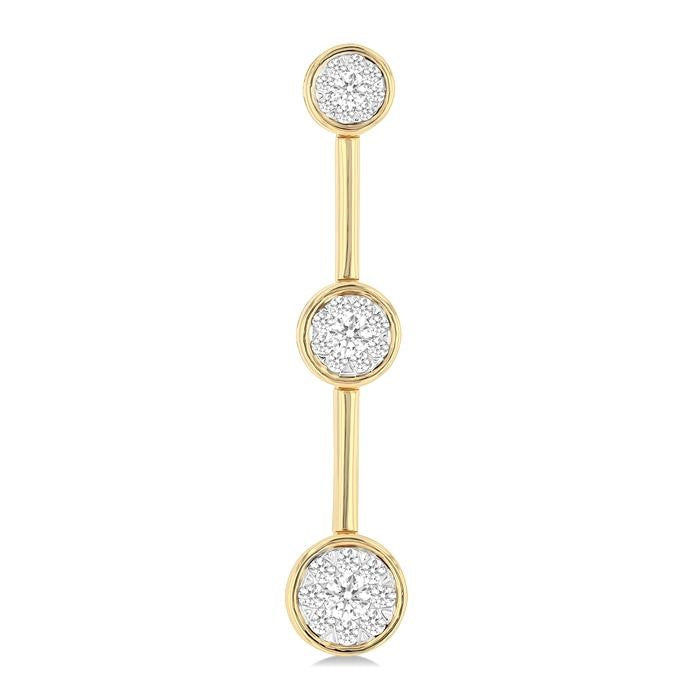 3/4 Ctw Shine Bright Circular Mount & Bar Link Round Cut Diamond Fashion Earrings in 14K Yellow and White Gold