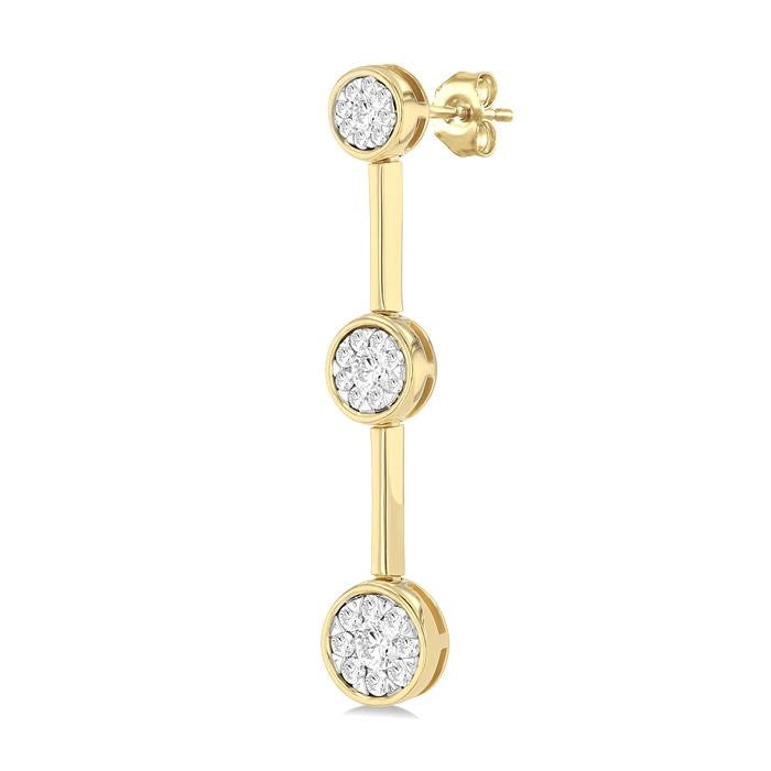3/4 Ctw Shine Bright Circular Mount & Bar Link Round Cut Diamond Fashion Earrings in 14K Yellow and White Gold