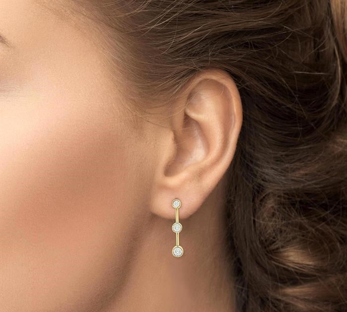 3/4 Ctw Shine Bright Circular Mount & Bar Link Round Cut Diamond Fashion Earrings in 14K Yellow and White Gold