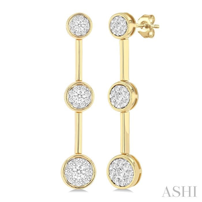 3/4 Ctw Shine Bright Circular Mount & Bar Link Round Cut Diamond Fashion Earrings in 14K Yellow and White Gold
