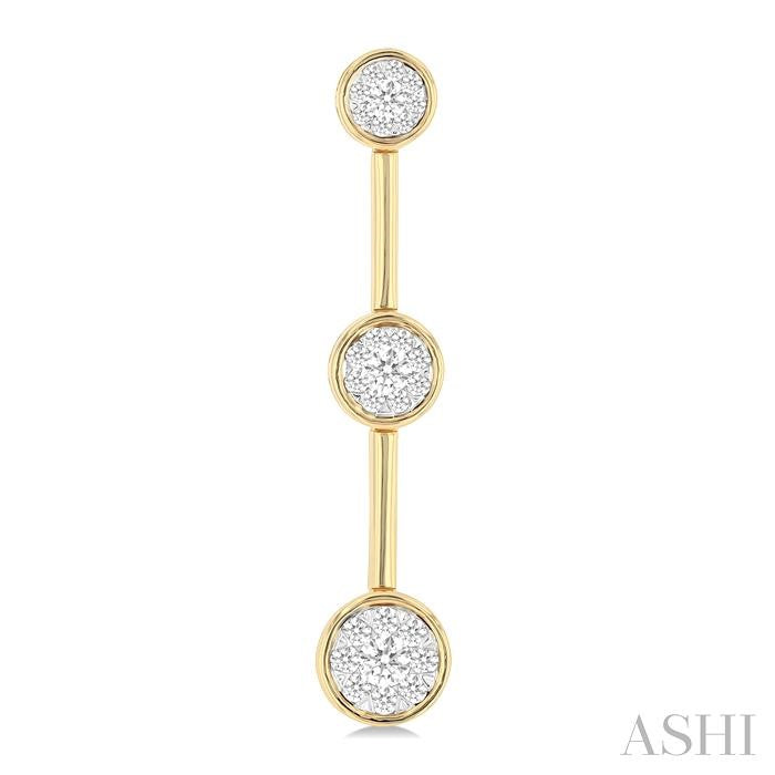 3/4 Ctw Shine Bright Circular Mount & Bar Link Round Cut Diamond Fashion Earrings in 14K Yellow and White Gold