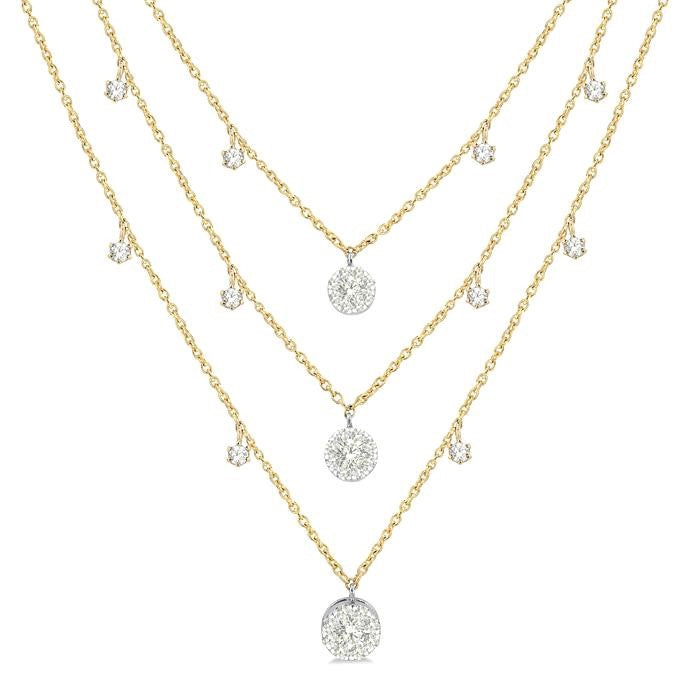 1/2 Ctw Shine Bright Round Cut Diamond 3-Layered Necklace in 14K Yellow and White Gold