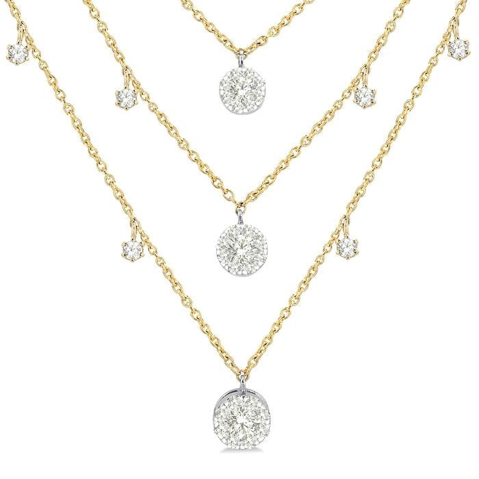 1/2 Ctw Shine Bright Round Cut Diamond 3-Layered Necklace in 14K Yellow and White Gold