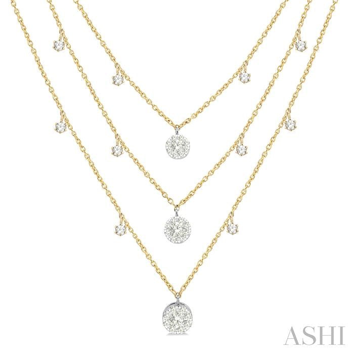1/2 Ctw Shine Bright Round Cut Diamond 3-Layered Necklace in 14K Yellow and White Gold