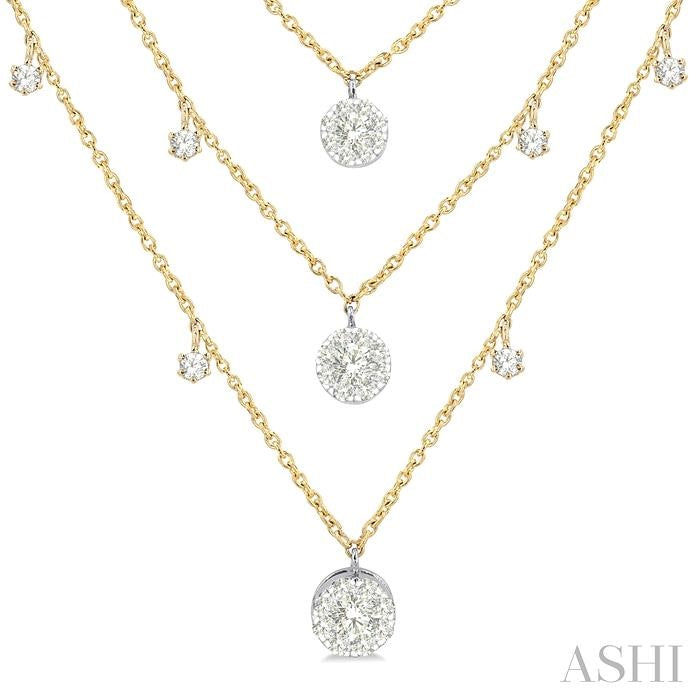 1/2 Ctw Shine Bright Round Cut Diamond 3-Layered Necklace in 14K Yellow and White Gold