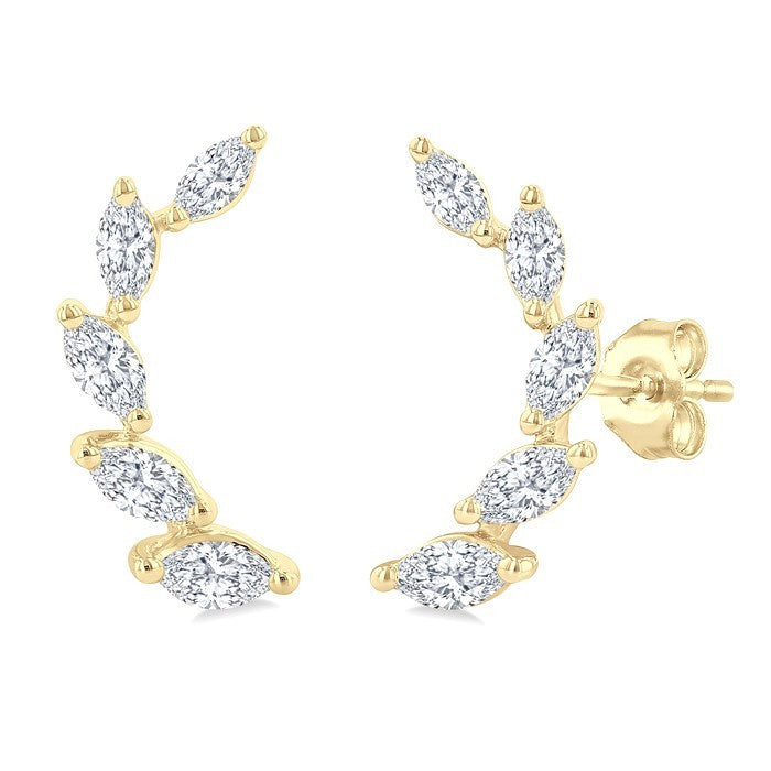 1/2 Ctw Graduated Marquise Cut Diamond Fashion Ear Climbers in 14K Yellow Gold